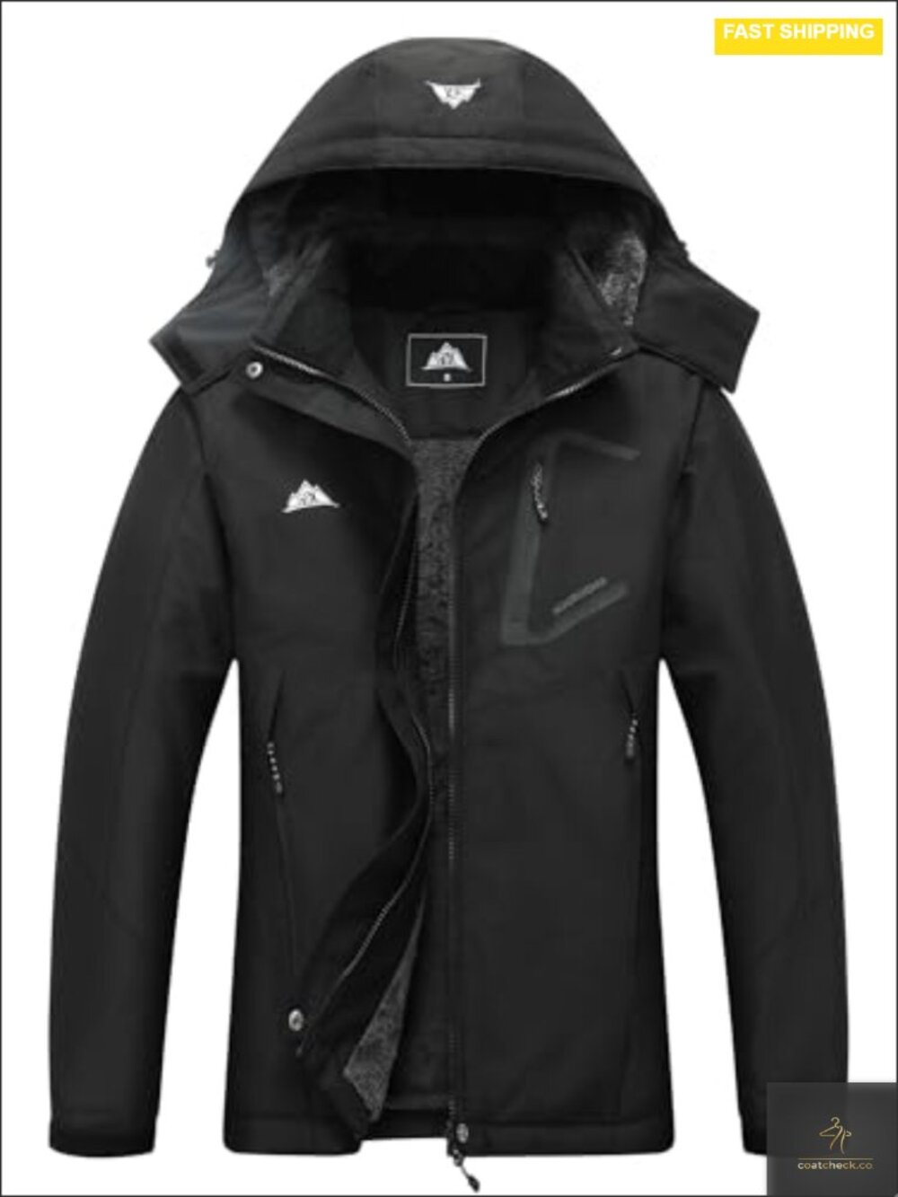Waterproof Ski Jacket Insulated Winter Coat Detachable Hood Zipper Pockets